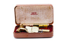 Gem 1940's Micromatic Gold Clog Pruf Single Edge Safety Razor w/ Brown Case and Blade Bank