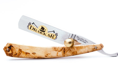 6/8" Ertan Süer Rasoir Sabre Drakkar Carbon Straight Razor | Scandinavian Birch Wood Scales