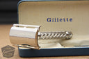 Gillette 1960's Spiral Handle Ball End Tech Safety Razor w/ Blue Case - Made in England