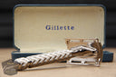 Gillette 1960's Spiral Handle Ball End Tech Safety Razor w/ Blue Case - Made in England