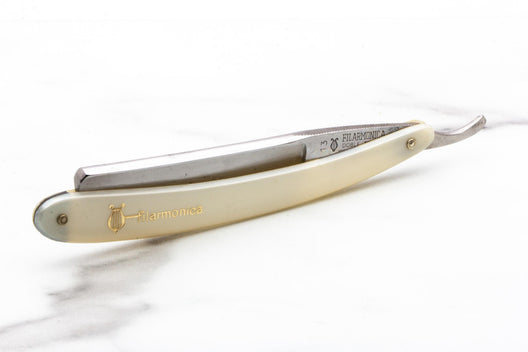 6/8" Vintage Restored Filarmonica 14 Doble Temple Jose Monserrat Straight Razor with Original Scales & Coffin