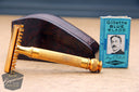 Gillette 1930's Goodwill Long Comb Era Gold DE Razor w/ Bakelite Travel Box