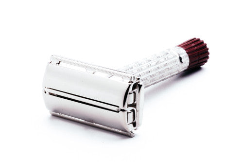 1955 A4 Gillette Red Tip Heavy Super Speed Safety Razor | Factory Nickel Revamp