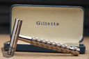 Gillette 1960's Spiral Handle Ball End Tech Safety Razor w/ Blue Case - Made in England