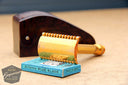 Gillette 1930's Goodwill Long Comb Era Gold DE Razor w/ Bakelite Travel Box