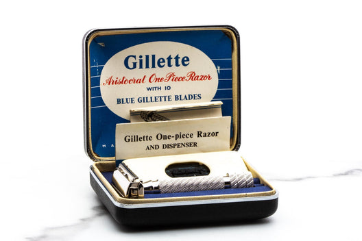1948 Gillette British No. 22 Rhodium Aristocrat Double Edge Razor Set | Original Condition
